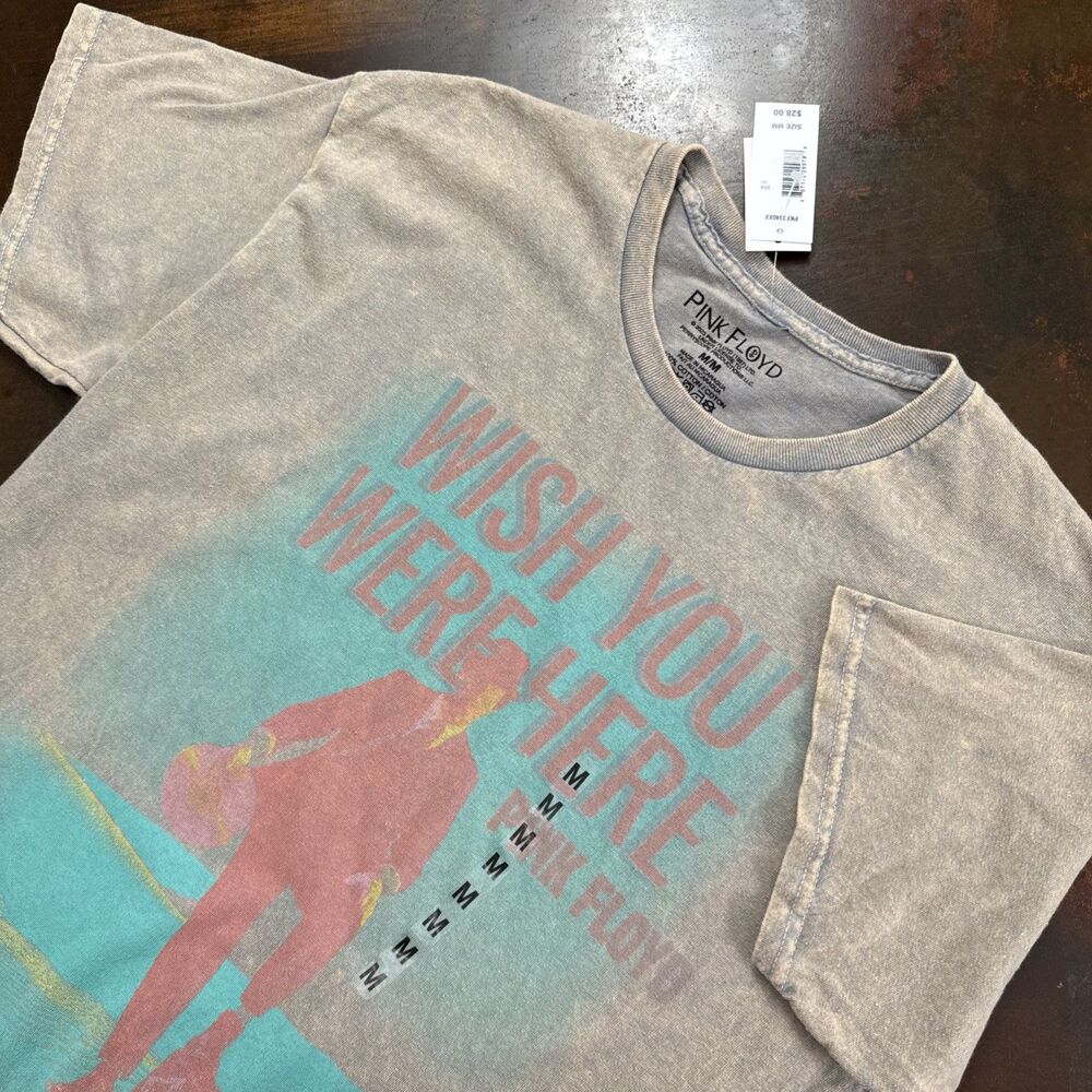 Pink Floyd Wish You Were Here Graphic Tee T-Shirt Stone Wash Brown Med Concert